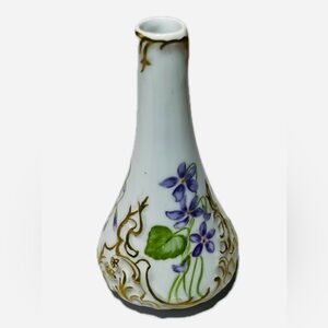 Antique Vienna Austria Leonard Hand Painted Violets Porcelain Vase 5in Tall